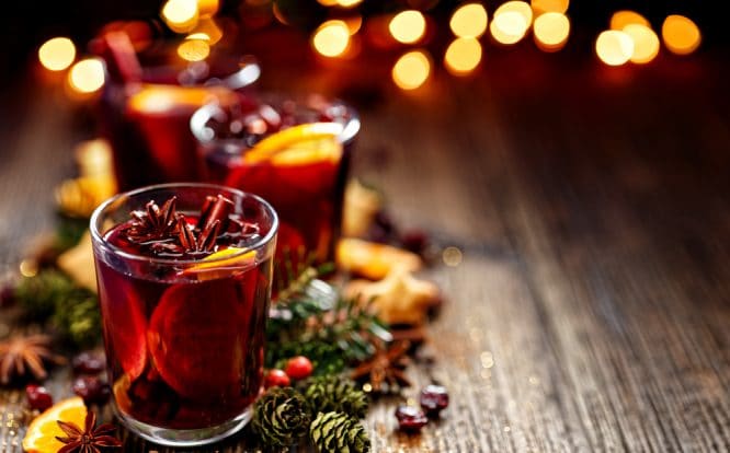 Two delicious glasses of mulled wine served at Skylight in Wapping 
