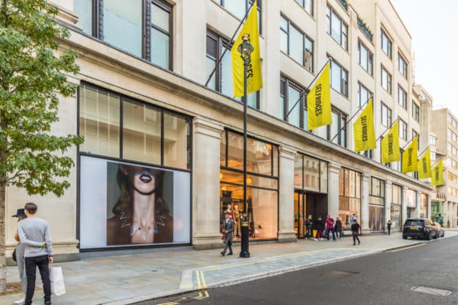 The exterior of the world-famous shop Selfridges in Central London