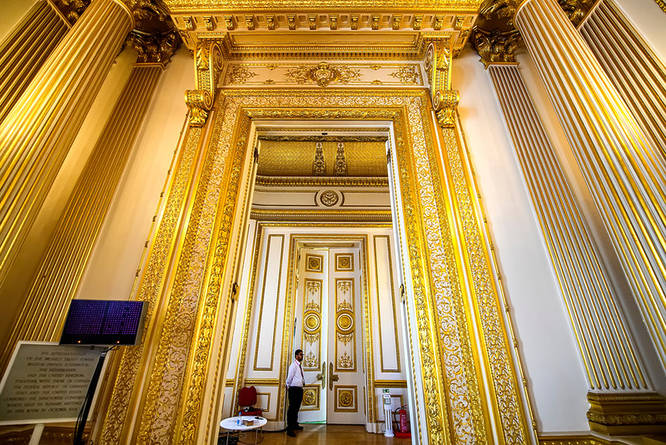 The magnificent, golden interior of Lancaster House, one of The Crown filming locations in London