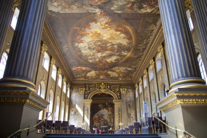 The magnificent roof of the Painted Hall at the Old Royal Naval College