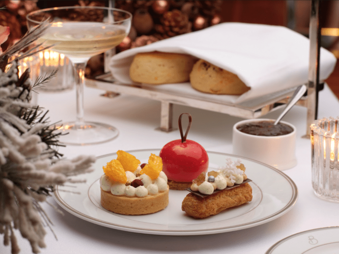 A selection of a festive-themed afternoon tea at The Beaumont 